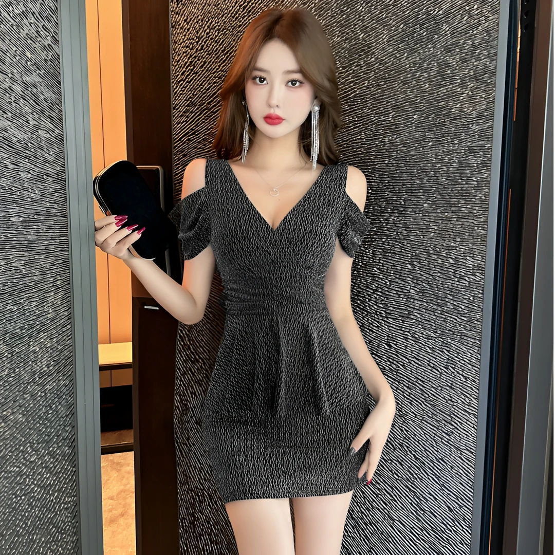 夜总店女装性感深v露肩遮肚子显瘦包臀连衣裙夜场上班衣服工作服