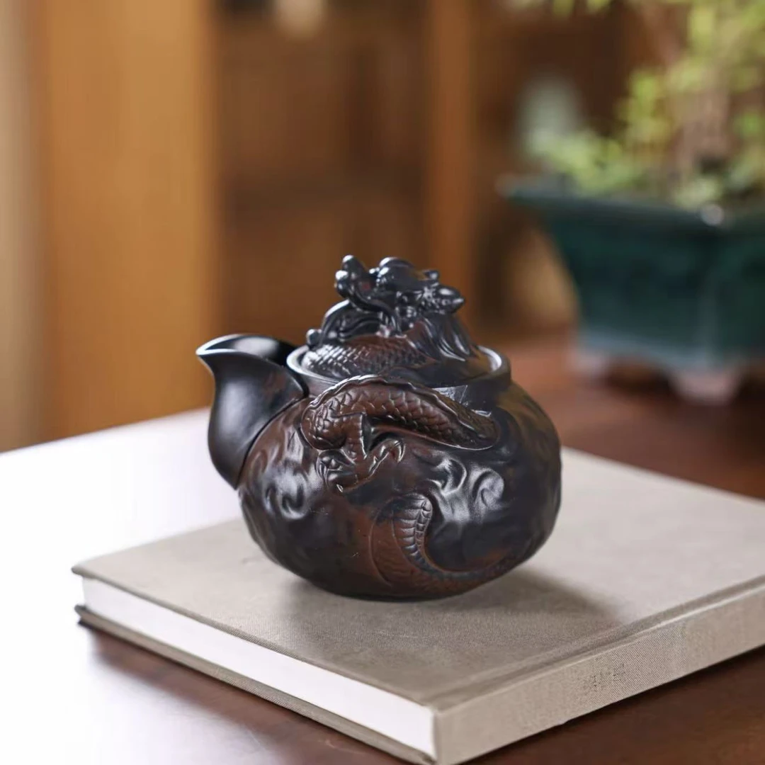 复古紫陶飞龙手工手抓壶家用创意便携式纯手工大容量旅行泡茶壶