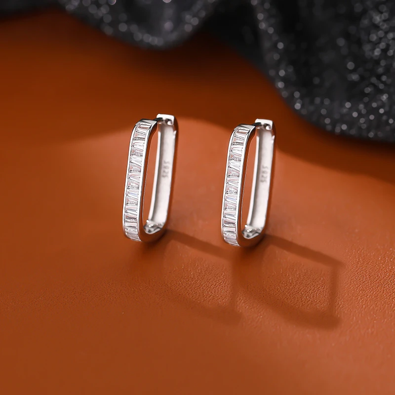 925银耳饰 S925纯银公主排钻方形耳扣女锆小众气质爆闪耳饰品