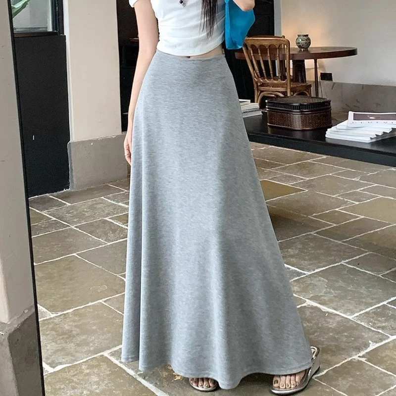 空气层半身裙早秋款2025新款中长款高腰显瘦灰色垂感a字大摆裙子