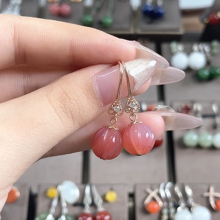 玛瑙/玉髓耳饰银S925镶嵌11左右