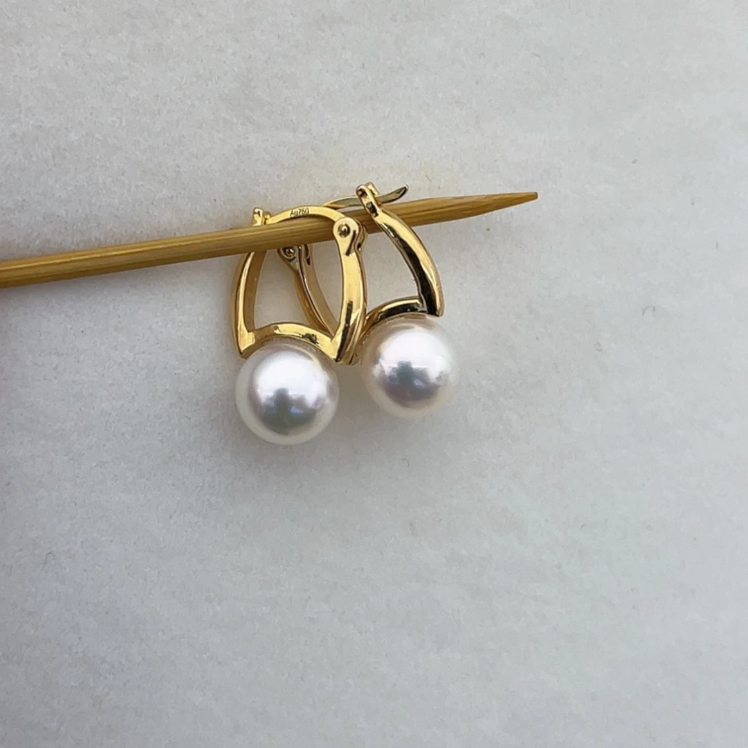 海水珍珠耳饰18K金镶嵌7.5-8水桶耳环