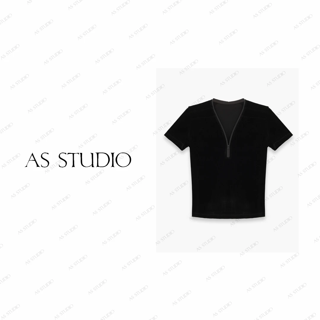 【AS拉丝T】 25新定制修身正肩显瘦丝绒半拉链短袖AS25XXS01335