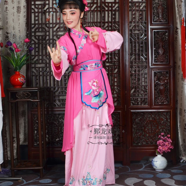新款戏曲戏剧越剧黄梅演出服装古装花旦丫鬟宫娥村姑服荷花宫女装