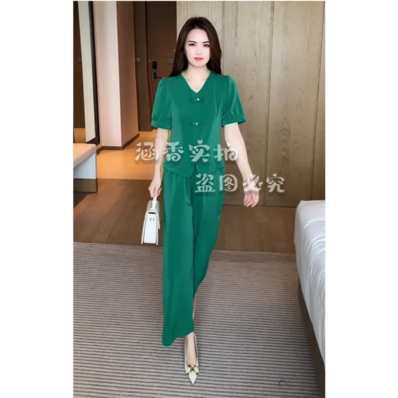 夏季新款新中式尤莱特穿搭气质显瘦洋气休闲时尚套装短袖高腰
