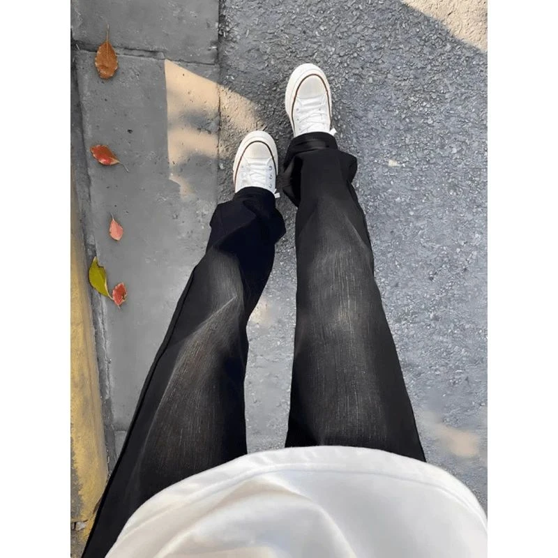 复古黑弹力修身牛仔裤男春季街头潮流裤子vibe高街水洗做旧直筒裤