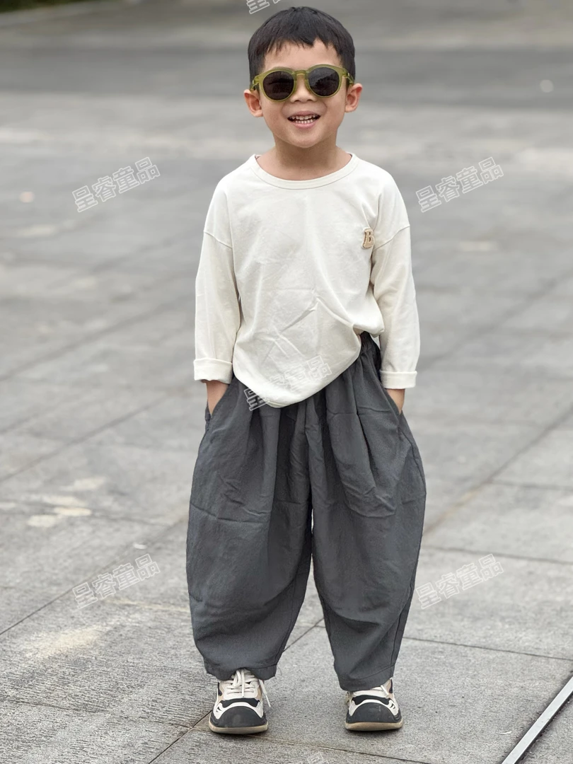 基础百搭T恤2025新款儿童宽松长袖T恤男女宝宝纯色圆领打底衫春装