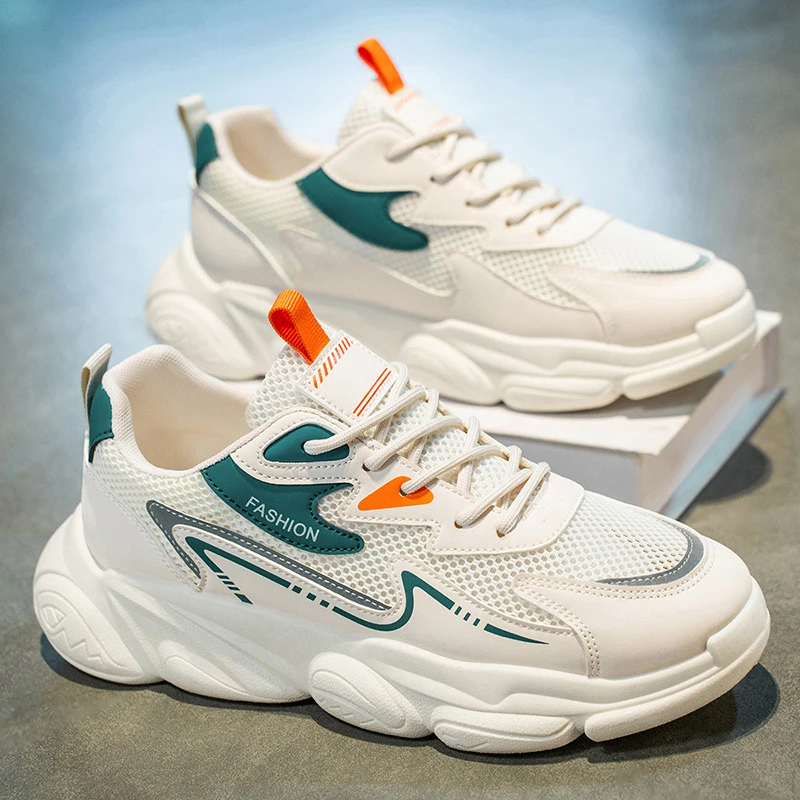 植鞣皮圆头运动风透气耐磨网面鞋韩版休闲男士跑步网鞋夏季