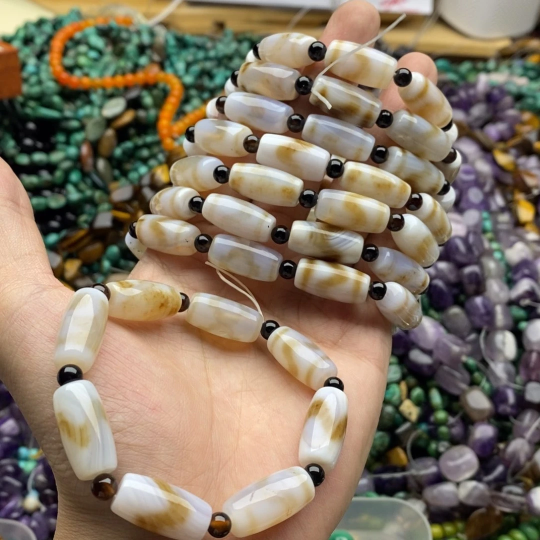 玛瑙/玉髓未镶嵌珠宝半成品一条玛瑙天珠手链D152