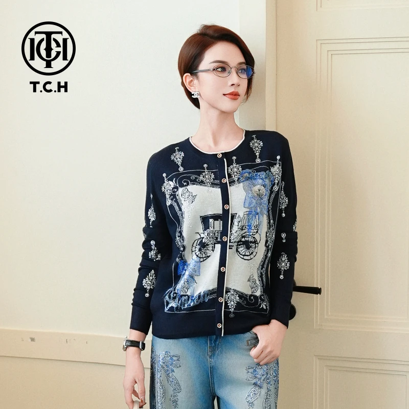 TCH私服烫钻工艺新时尚淑女百搭新潮流针织衫T75C09E5077轻奢tch