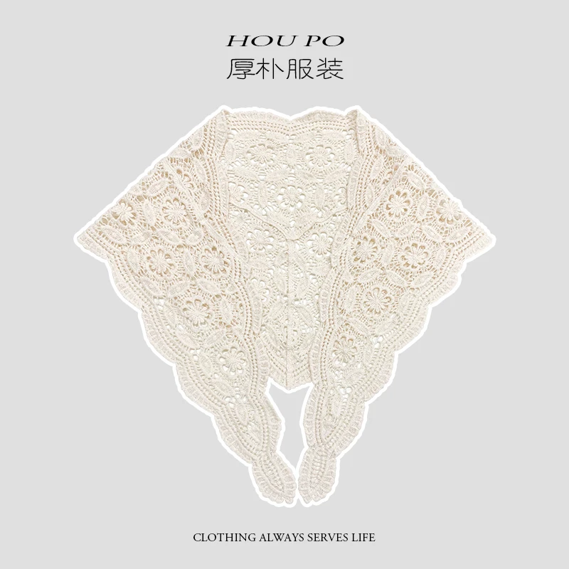 春夏新款韩版披肩时尚显气质淑女镂空花蕾三角形外搭唯美百搭围巾