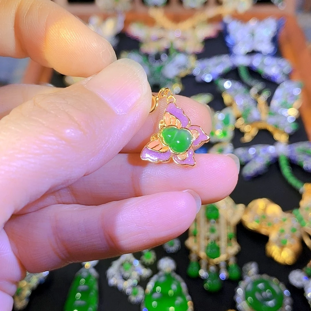 吊坠(不含链)银S925镶嵌翡翠