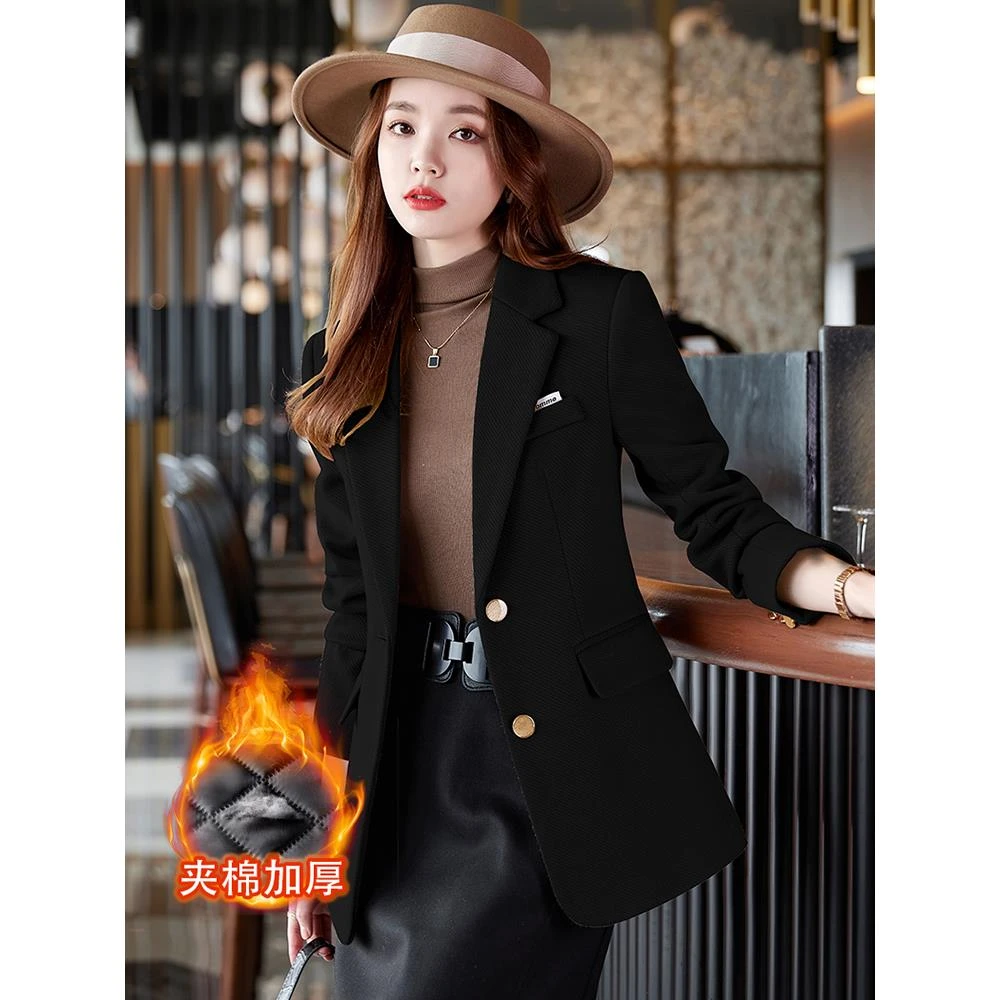 黑色毛呢西装外套女秋冬2025新款小个子大码气质休闲加厚呢子西服