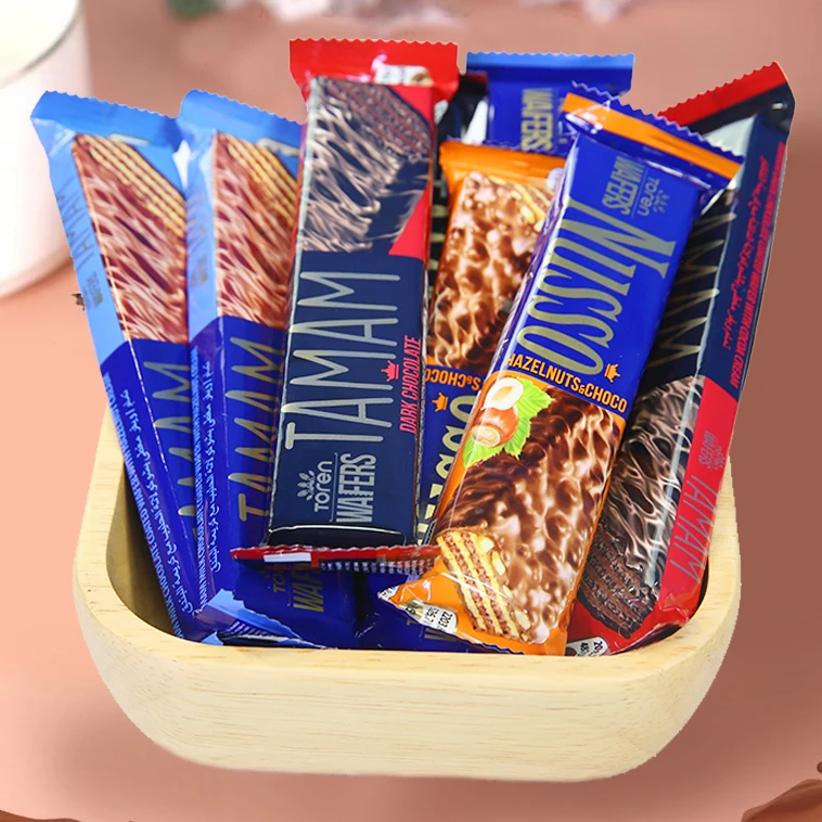 土耳其进口TAMAM牌黑巧克力榛子牛奶威化饼干零食，一口多层酥脆