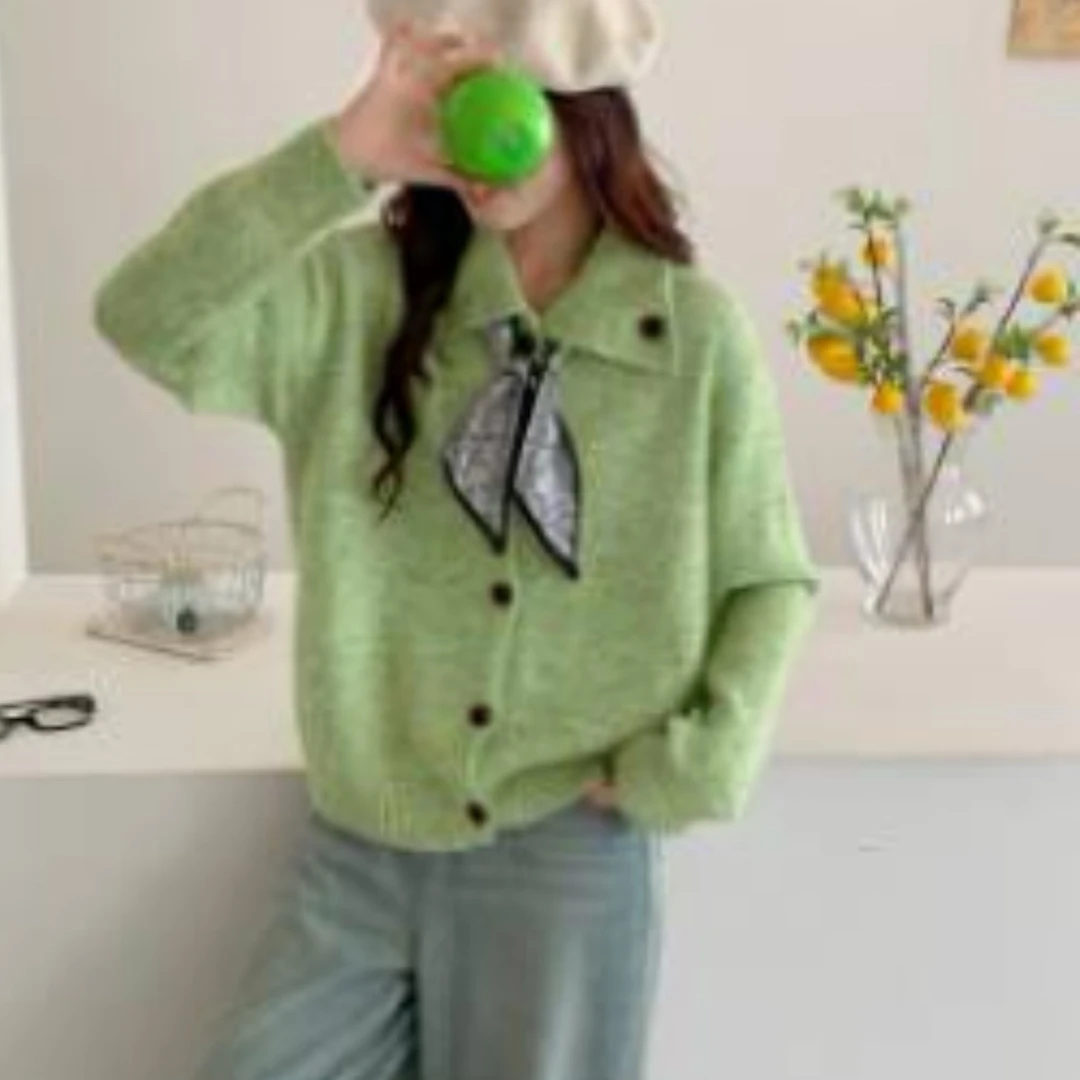 韩版长袖针织衫女秋季2025新款简约休闲百搭宽松配丝巾毛衣