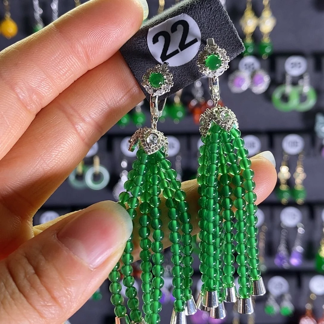 银S925镶嵌翡翠耳饰22