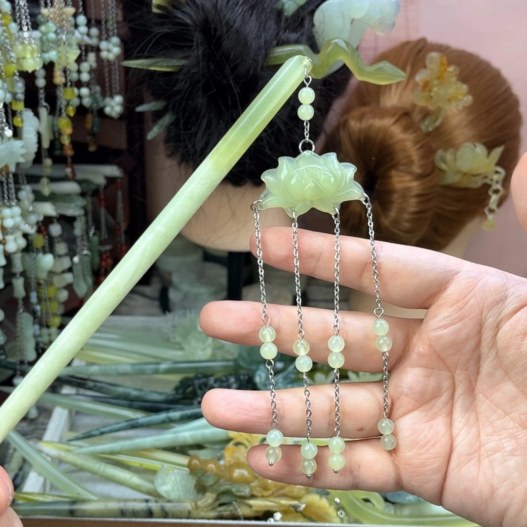 蛇纹石玉发饰未镶嵌长度17.5厘米左右