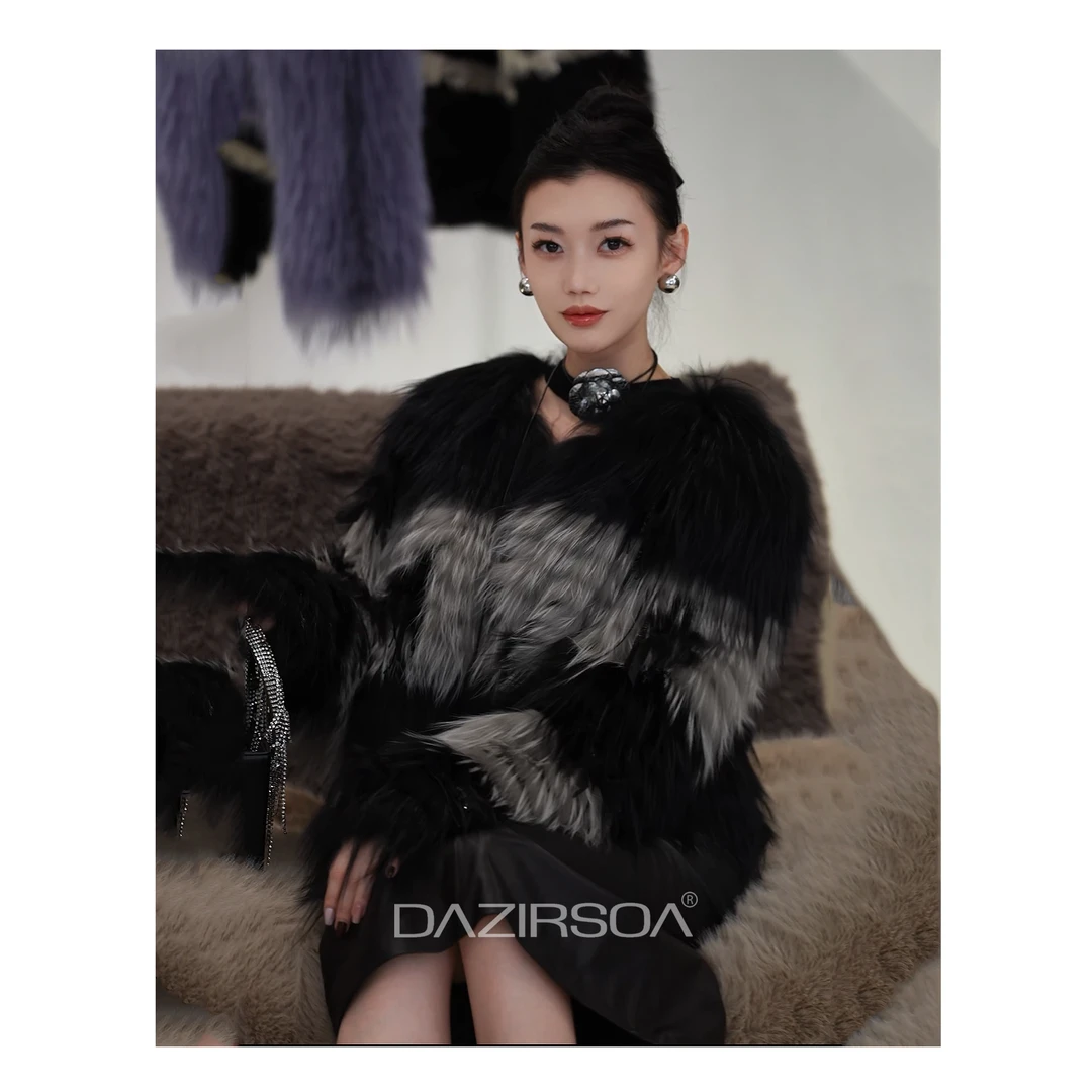 DAZIRSOA/达姿“形随意动”时尚百搭贵气芬兰狐狸毛外套 W783