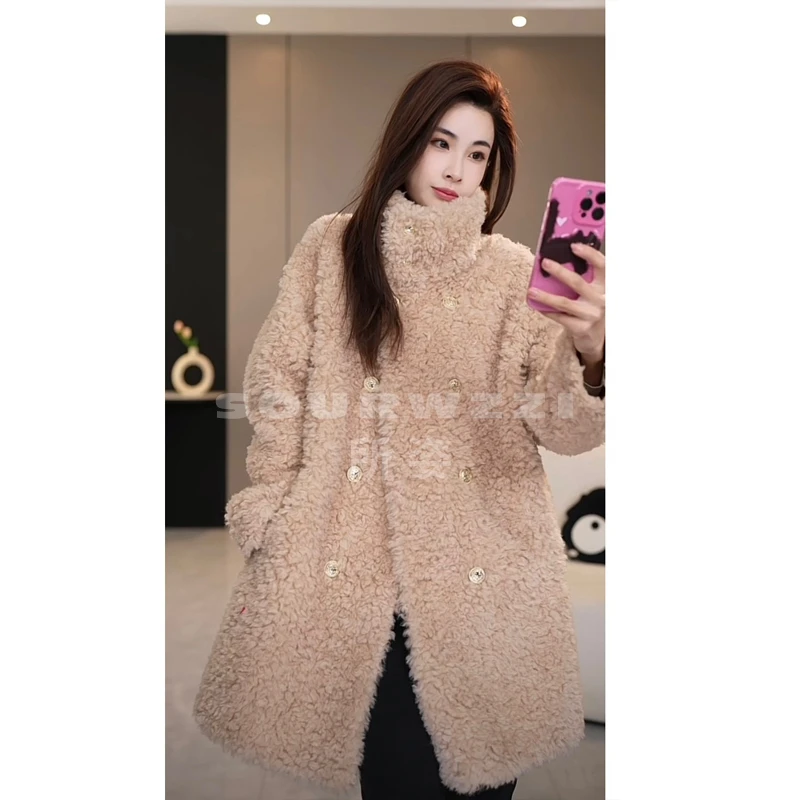 SOURWZZI/所姿5A 新款冬季双排扣时尚休闲宽松女士羊毛外套SZ-118