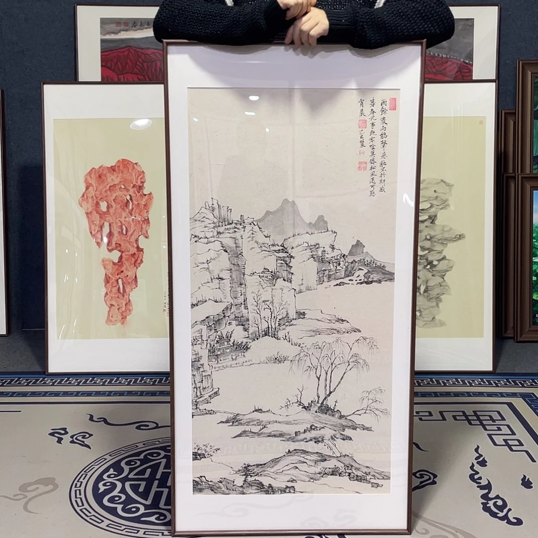 国画手绘画作品带框60/120