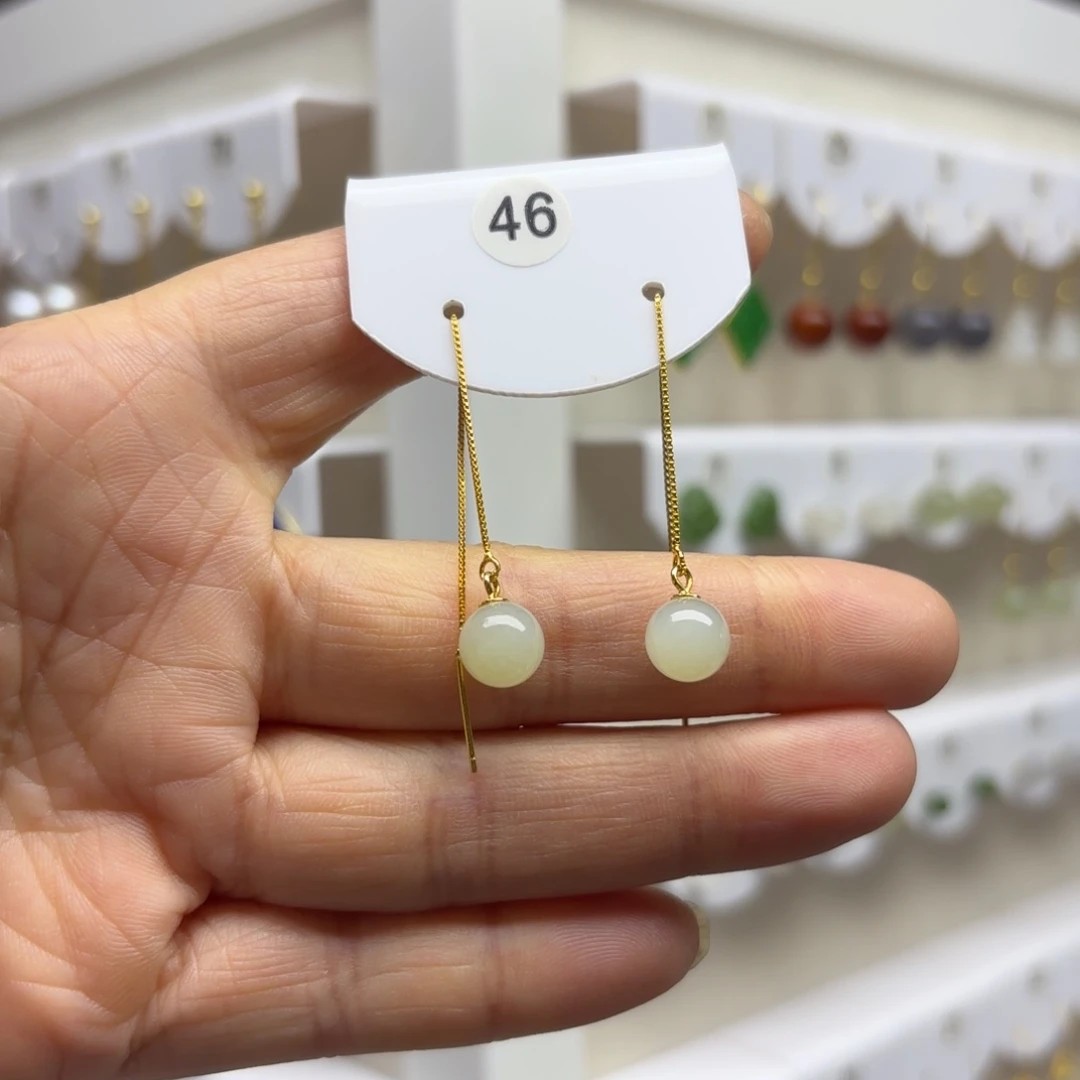 和田玉银S925镶嵌耳饰