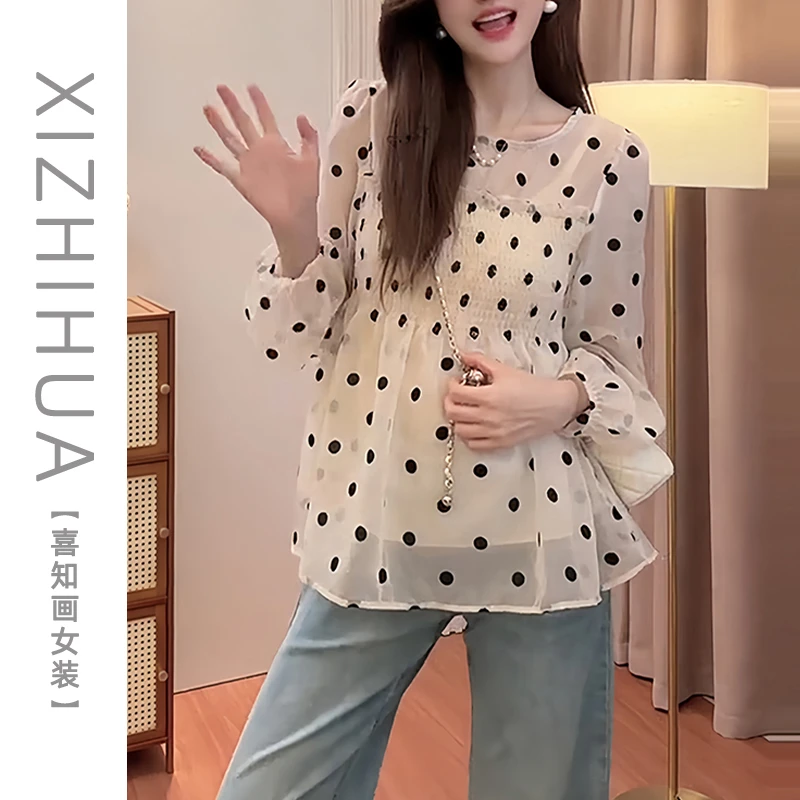 夏季新款设计感小众气质衬衫洋气衣服女复古波点防晒衬衫显瘦上衣