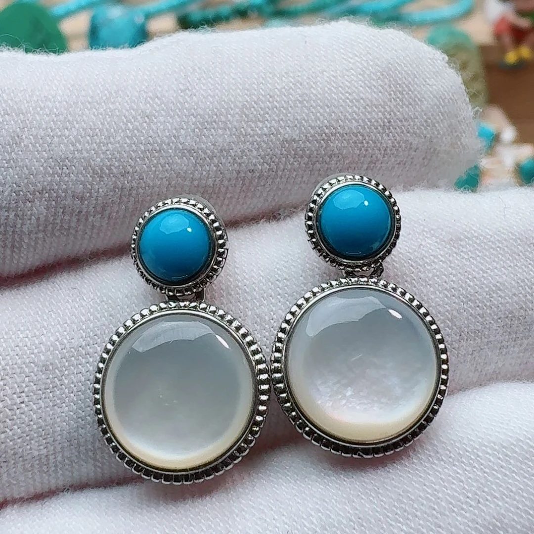 诶***哈绿松石银S925镶嵌珠宝奇石