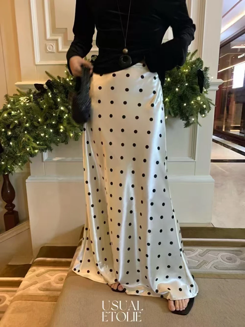 复古感极波点缎面半身裙显瘦丝滑垂感