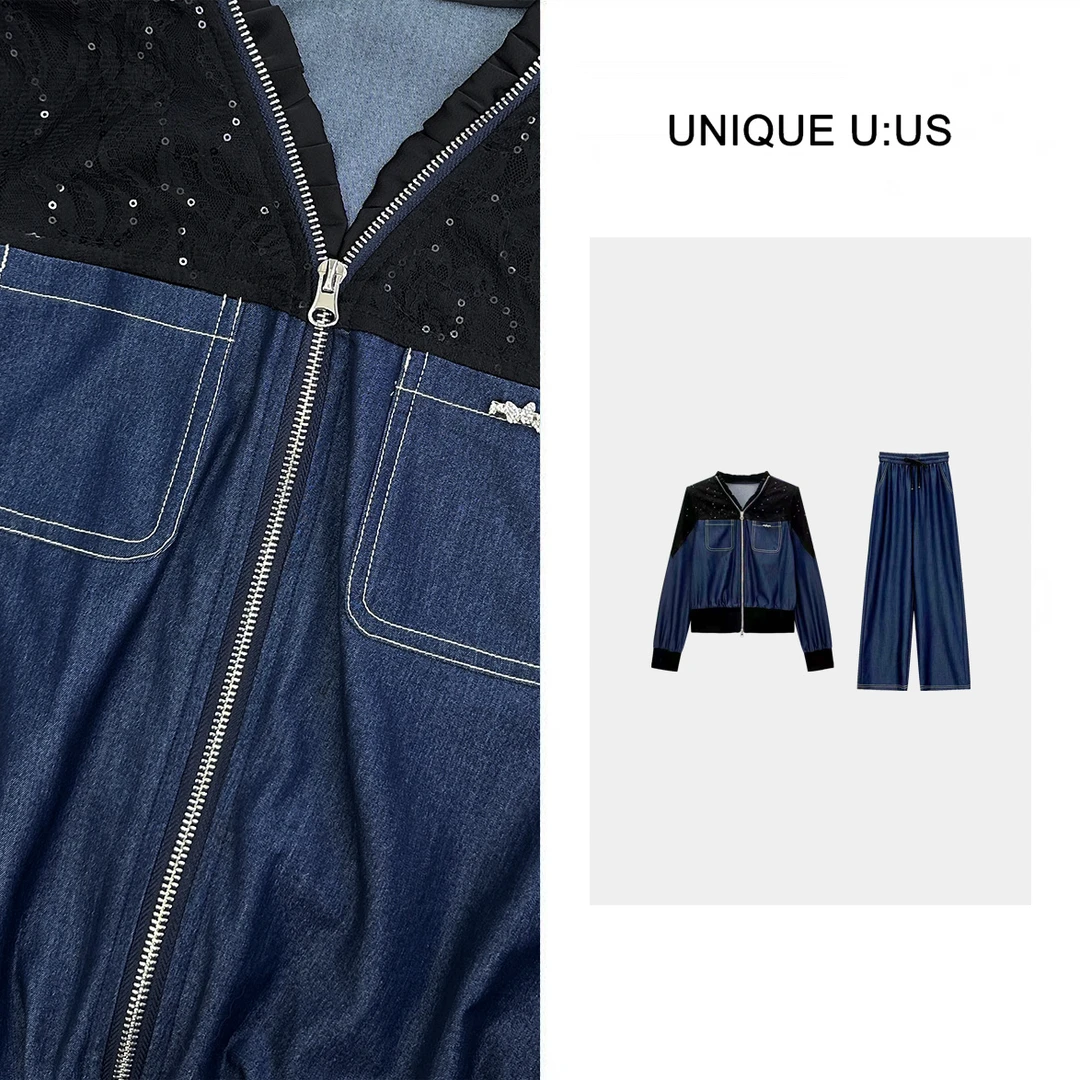 【TangTang·Studio】法式简约拼色软牛仔上衣裤子套装-250128