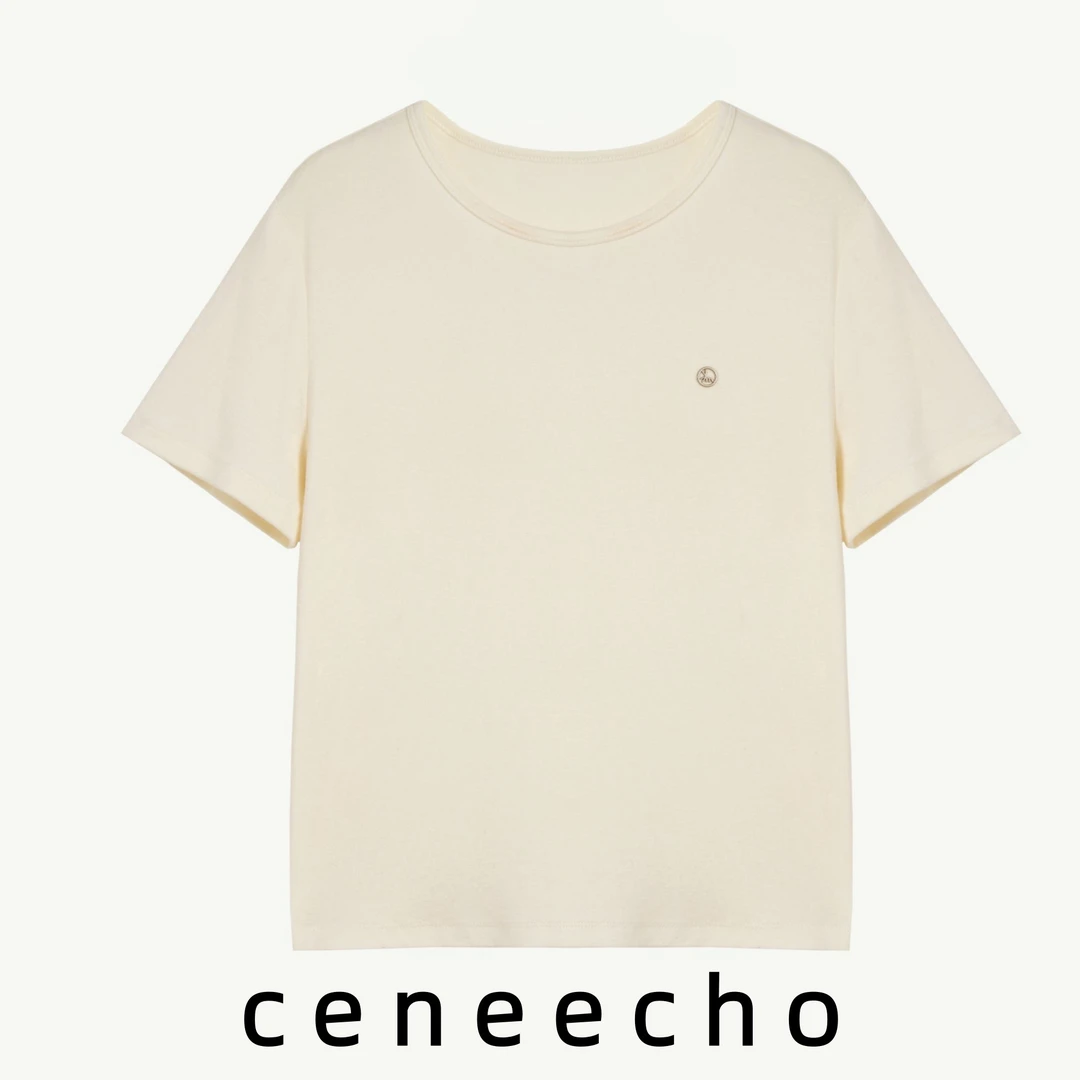 CENEECHO25年秋慵懒风亲肤圆领垂感气质T恤153C196