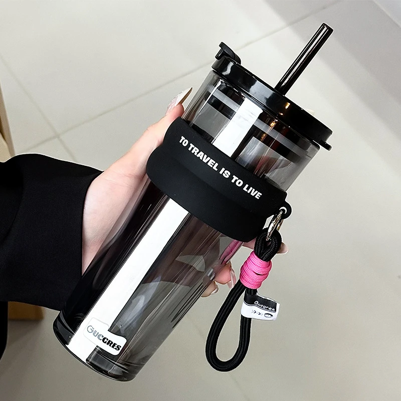 男北极光玻璃杯高颜值大容量女款办公室咖啡家用吸管冷水杯子带盖