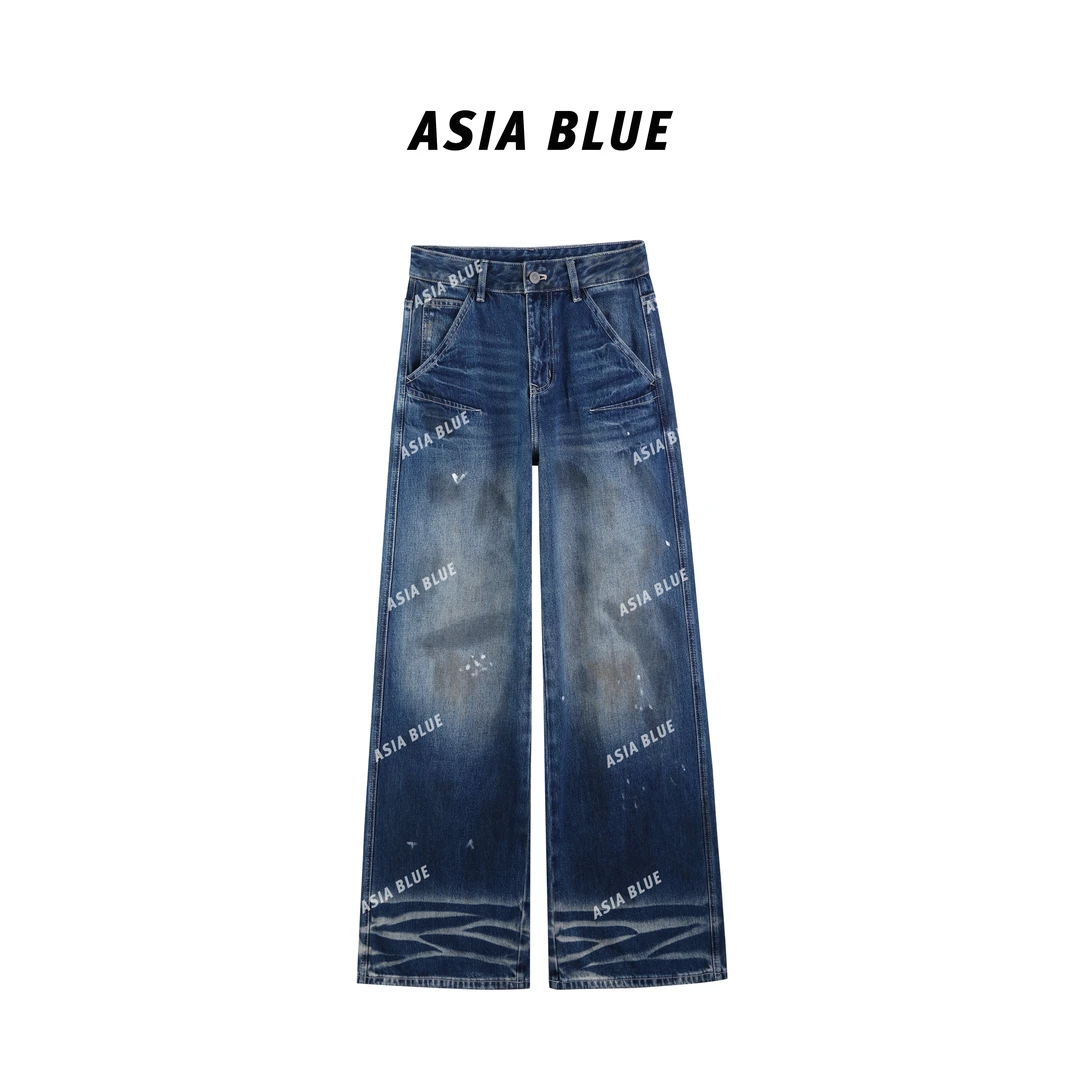 【ASIA BLUE】· 轻云 · 秋季无弹重工水洗脏脏裤阔腿牛仔裤YW90035