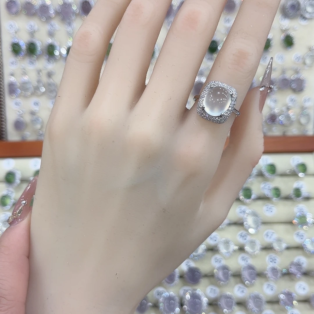 蛇纹石玉银S925镶嵌戒指