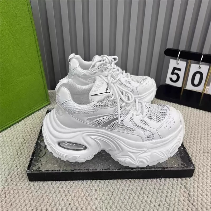 增高老爹鞋运动休闲鞋厚底松糕鞋白色网面欧若智性风