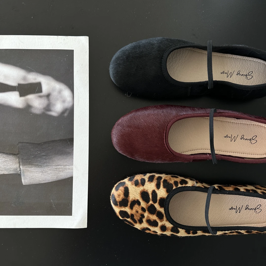 ShinyMuse缪斯定制真皮光泽超好豹纹一字带简约百搭高级平底单鞋