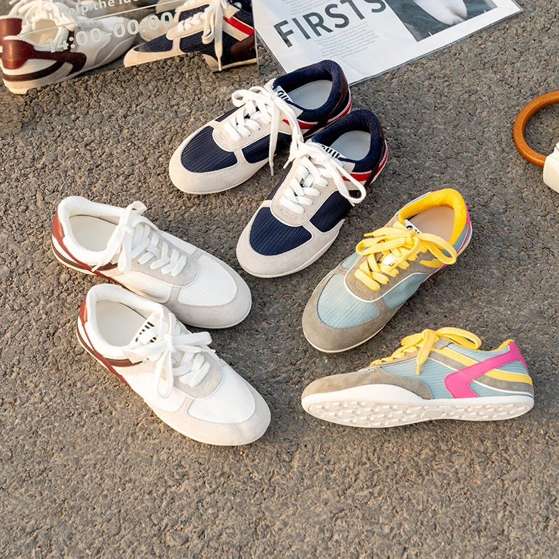 法式复古德训鞋2025拼色平底系带透气舒适休闲老爹阿甘鞋女