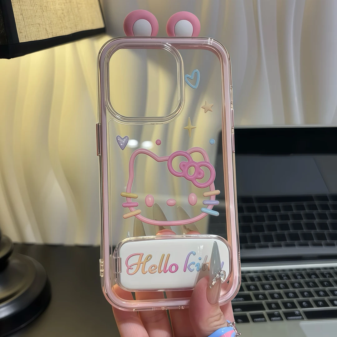 KT猫耳朵支架适用苹果16手机壳iPhone15小米14vivoppo华为p70套女