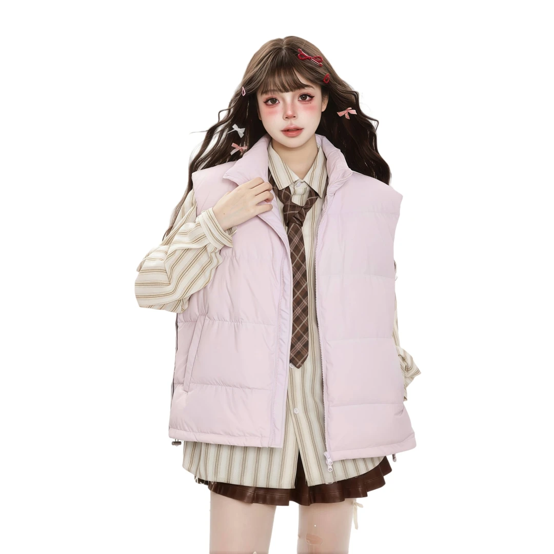 高级感超好看 胖mm大码棉服马甲女秋冬新款学生条纹背心坎肩潮606