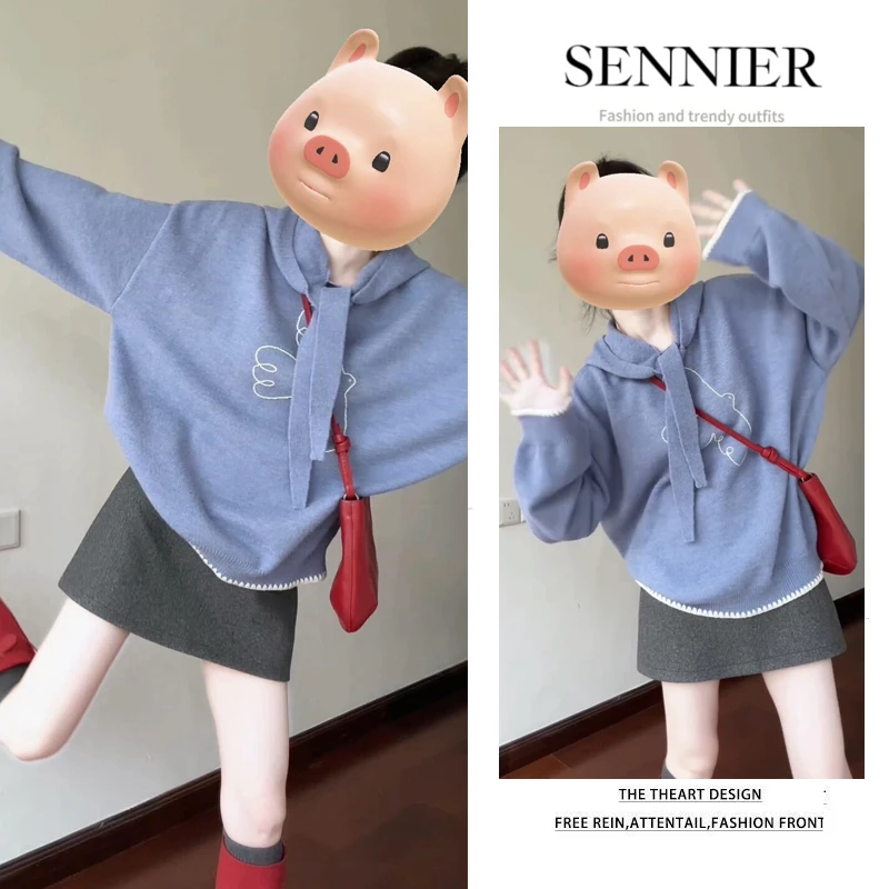 【现货】2025韩系穿搭女时尚设计感减龄宽松上衣百搭高腰短裙两件套