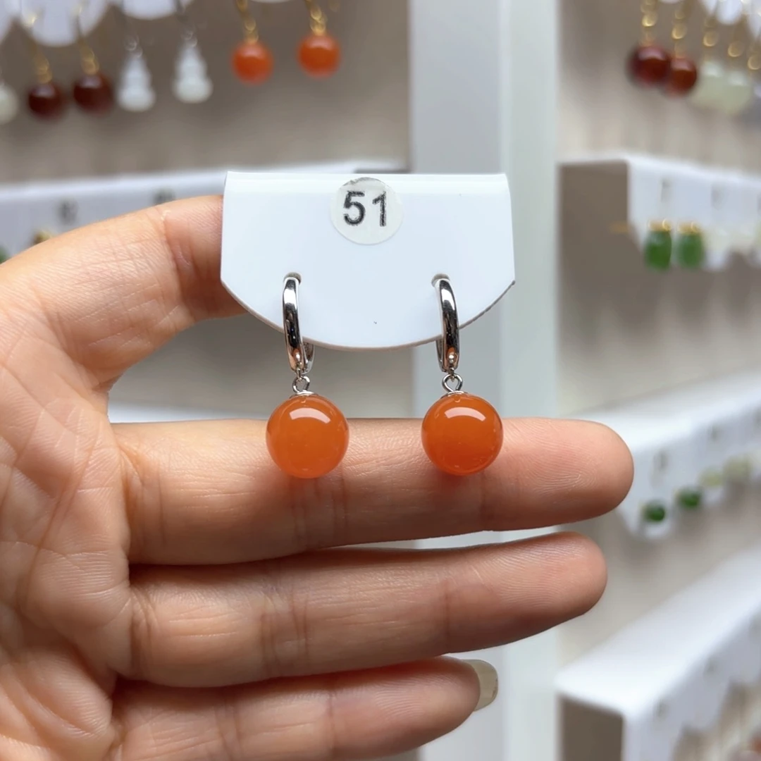 南红玛瑙银S925镶嵌耳饰