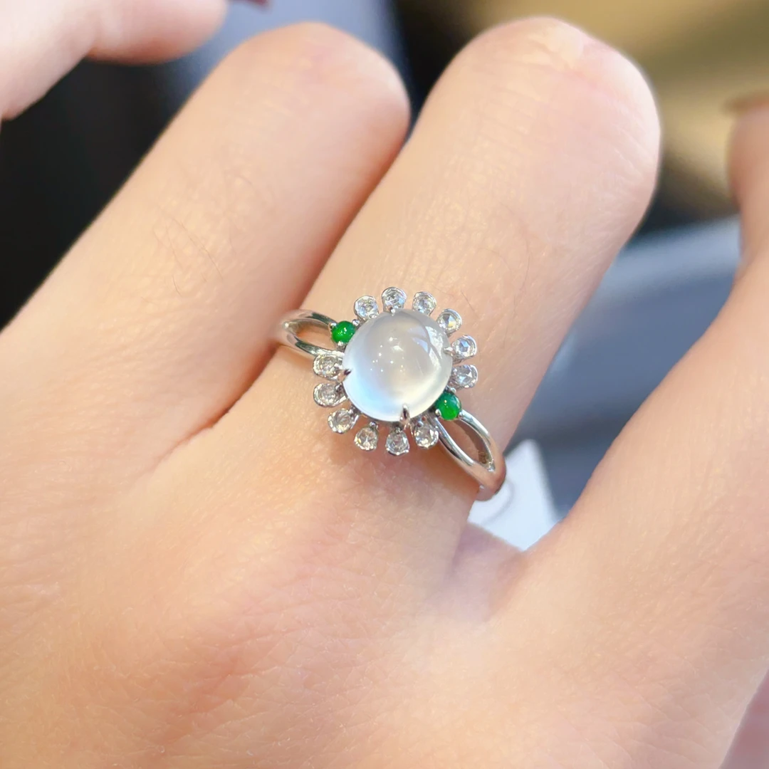 VISING珠宝天然A货翡翠戒指（缅）18K金镶嵌107