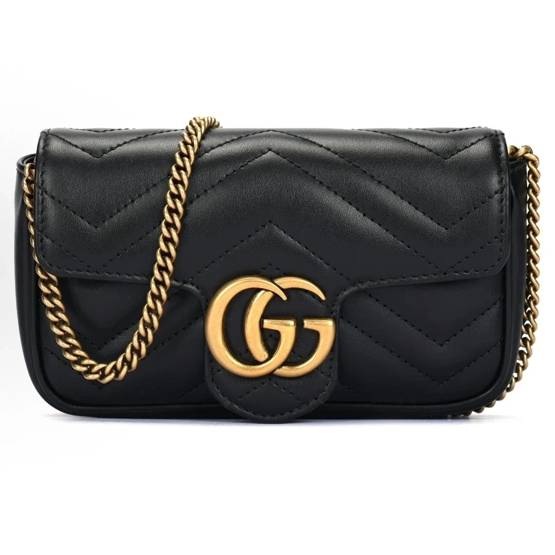 95新 GUCCI/古驰 黑金马蒙mini链条包16597601