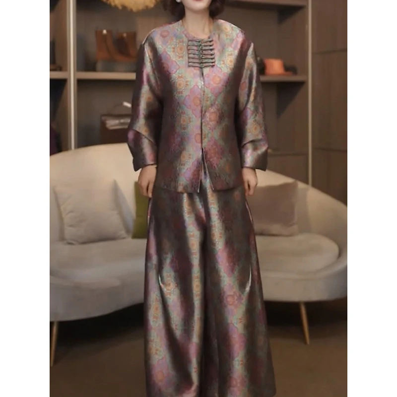 文艺风轻奢高级感裤套装女2026春季新款新中式百搭长袖上衣+裤子