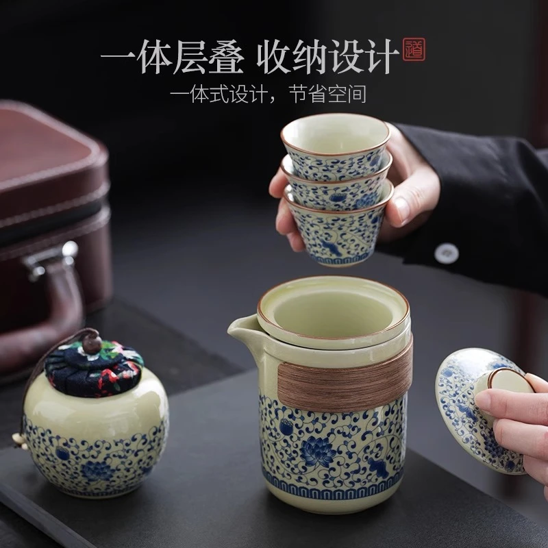 汝窑旅行茶组轻奢倒茶杯配件茶海防烫木质护手功夫茶具分茶器