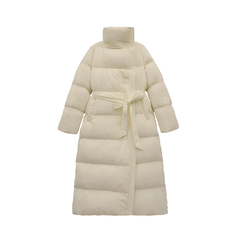 【ANO】宽松版保暖大朵绒羽绒服女冬季长款腰带款简约厚实外套