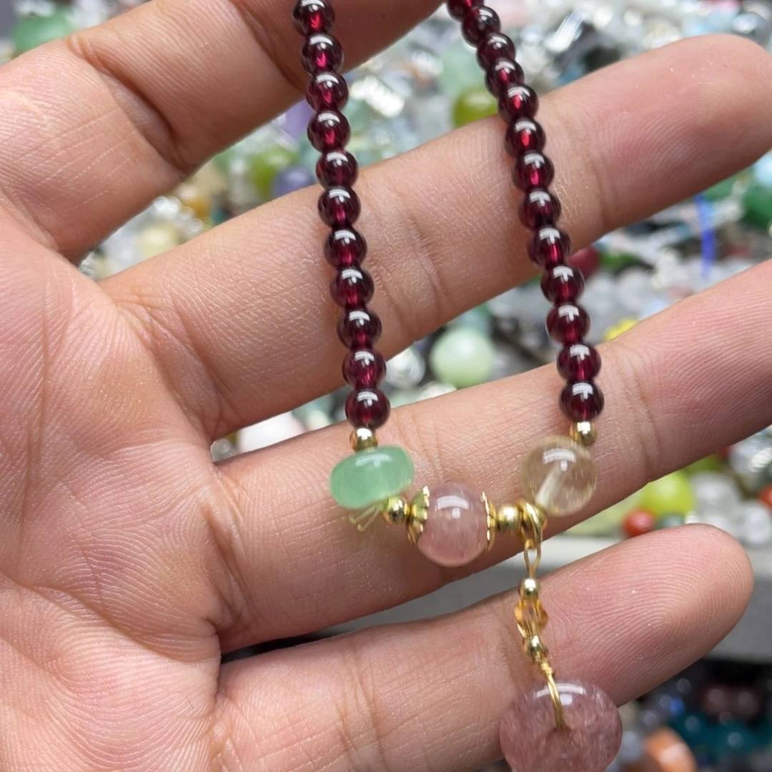 烟晶手链银S800镀金镶嵌
