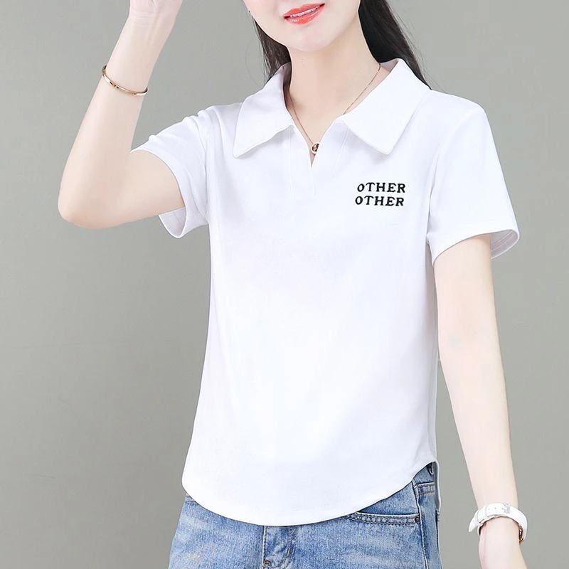 啄木鸟正品简约纯棉翻领上衣短袖t恤女韩版显瘦POLO衫2025年夏款