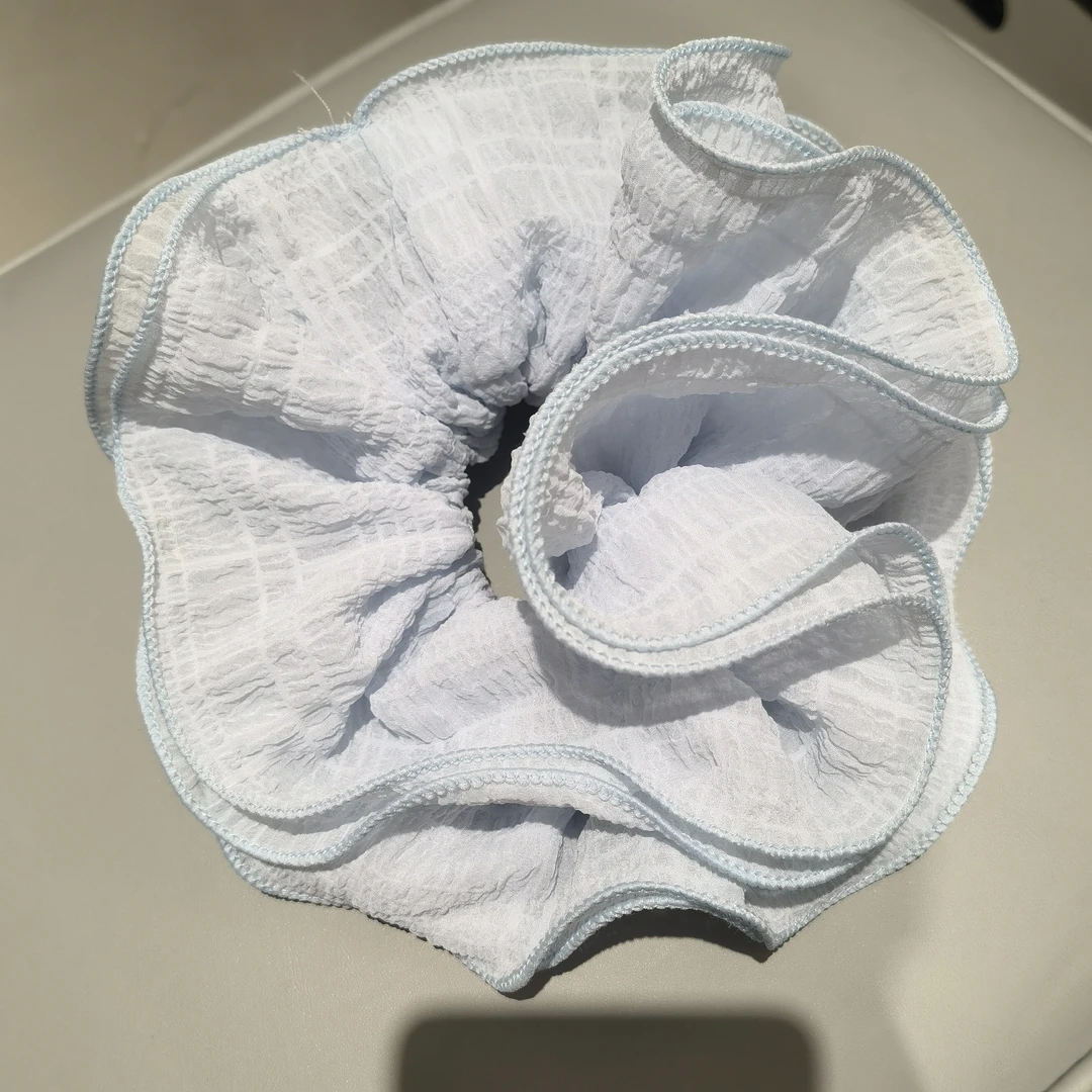 D609蓝色格子纱纱四层大肠圈