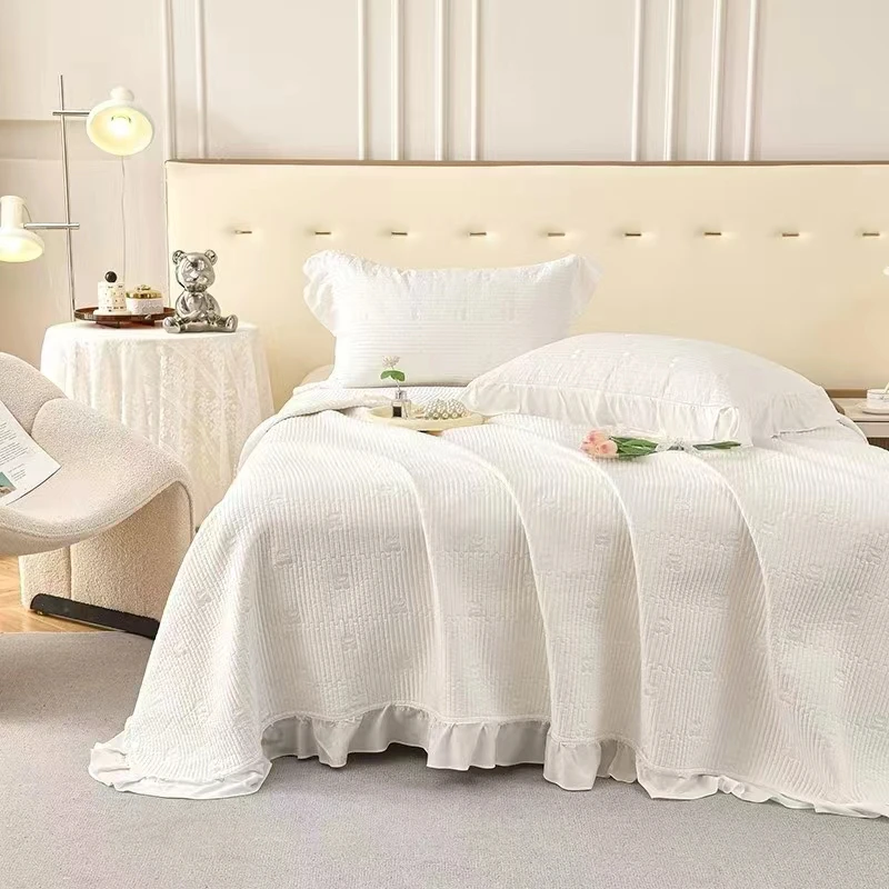 优雅-韩式荷叶边双面莱赛尔天丝夹棉床盖三件套 樱桃款