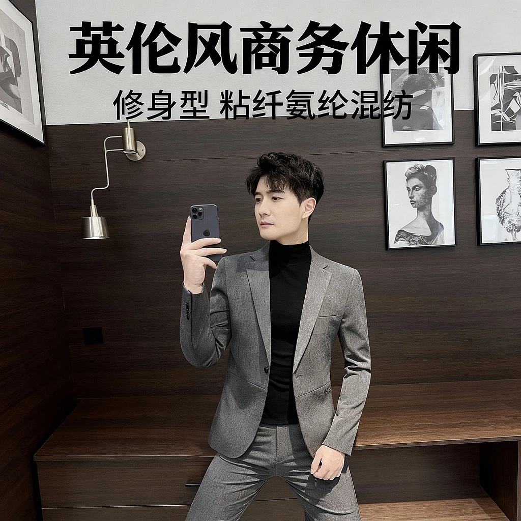 男士休闲西装外套秋季成熟痞帅男装衣服英伦风商务修身男款小西服